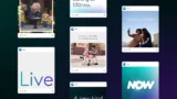 Image showing multiple social media posts featuring a variety of NOW USA's work, set on a dark blue/green background.