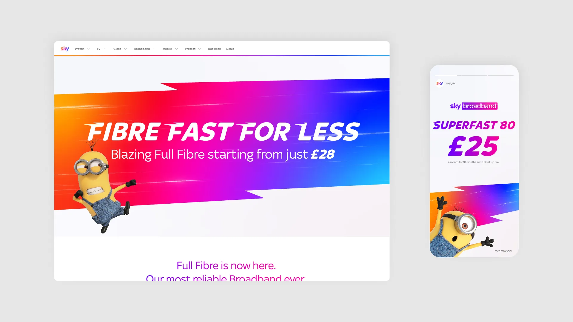 Sky Broadband spectrum bolt website and social media mockup