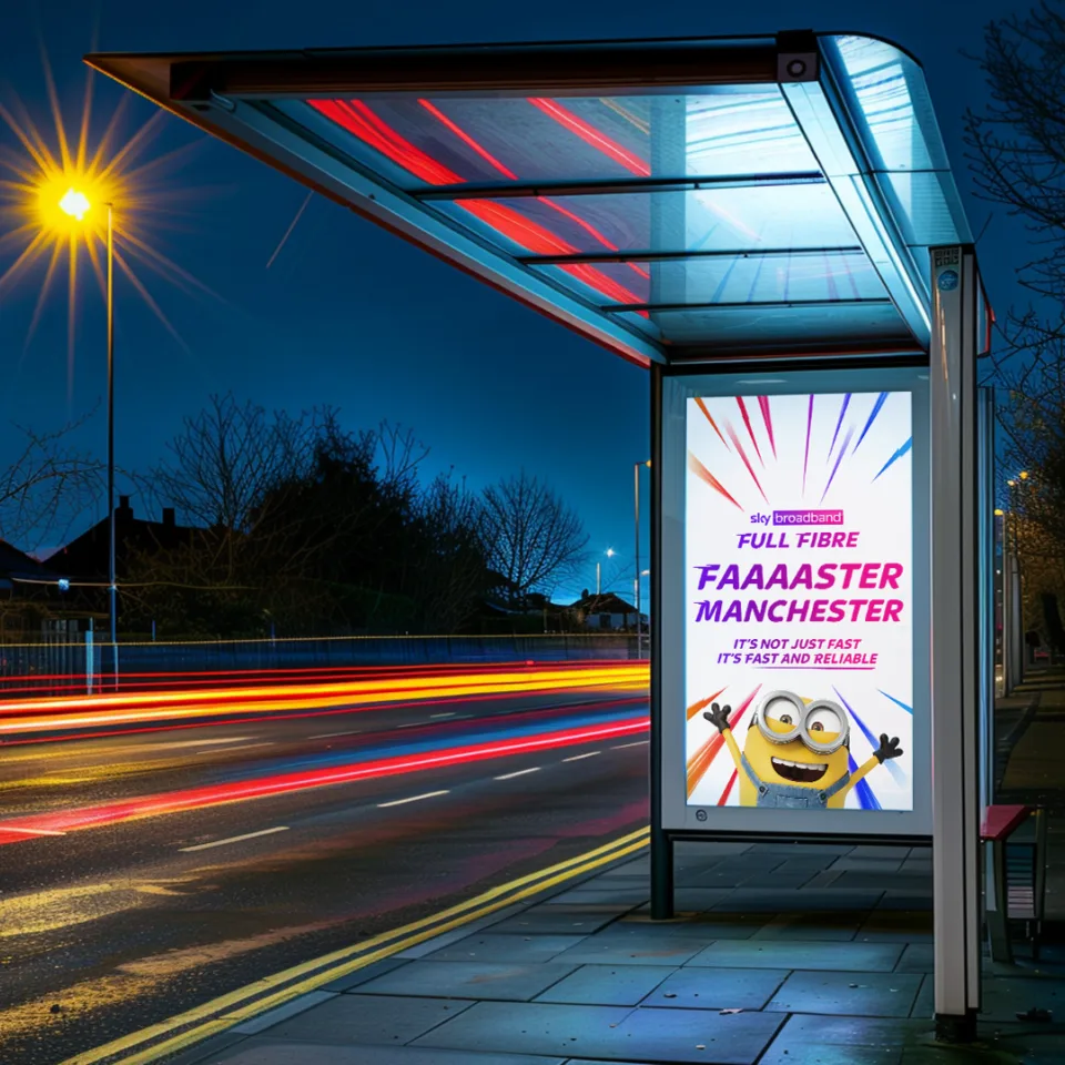 Sky Broadband warp world digital 6 sheet bus stop