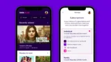 Images showing the interface of the Tata Play mobile app, featuring the home screen and the subscriptions page, set against a purple background.