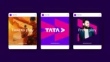 Image showing 3 Tata Play social media posts, with a variety of content. Set against a purple background.